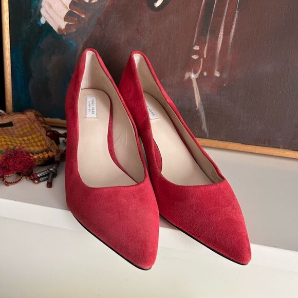 Cole Haan Red Suede Heels 7B - Picture 2 of 16
